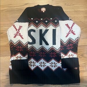 Revolve Mumu Womens 'Ski' Fair Isle Knit Sweater in Black and White Small
